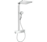 Colonne de douche Hansgrohe Raindance E 300, modèle 1jet, avec technologie EcoSmart et tablette de douche ShowerTablet 350, finition chromée