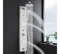 Colonne de douche hydromassage en acier inoxydable système de douche 4 fonctions avec douche à effet pluie, 2 buses de massage, douchette à main et vidange de baignoire, ensemble de douche mural