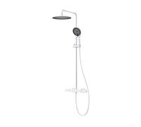 Colonne de Douche Mural avec Mitigeur Installations Salles de Bain Blanc | Systeme de Douche Tête de Douche Pluie Ronde, 2 Boutons Entraxe Des Trous de Fixation : 13,5-16,5Cm