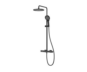 Colonne de Douche Mural avec Mitigeur Installations Salles de Bain Noir | Systeme de Douche Tête de Douche Pluie Ronde, 2 Boutons Entraxe Des Trous de Fixation : 13,5-16,5Cm
