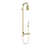 Colonne de Douche Mural avec Mitigeur Or Brossé | Kit de Robinet de Douche Complet Tête de Douche Pluie Ronde, Douchette a Main 2 Modes, Bec de Baignoire 2 Modes