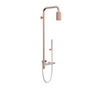 Colonne de Douche Mural avec Mitigeur Or Rose Brossé | Kit de Robinet de Douche Complet Tête de Douche Pluie Ronde, Douchette a Main 2 Modes, Bec de Baignoire 2 Modes