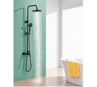 Colonne de douche noire avec mitigeur, ensemble douche, pommeau pluie 23 cm, douchette 3 jets, barre réglable, flexible 1,5 m