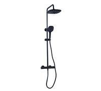 Colonne de Douche Noire BERENS by Eurosanit - Mitigeur Thermostatique, Douche de Tête 240 mm, Douchette à Main 3 Jets avec Picots Anti-Calcaire, Finition Noir Mat