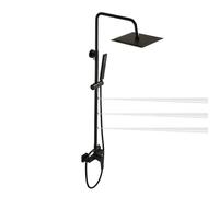 Colonne de Douche Noire Complète avec Douche Dorsale, Système de Douche à Barre Réglable en Hauteur, Ensemble Salle de Bain avec Pomme de Douche en Acier Inoxydable 25cm