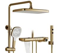 Colonne De Douche,Or Brossé 4 fonctions colonne de douche thermostatique,Équipé d'une pomme de douche de 350 × 220 mm,D'une douchette,D'un pistolet de douche et d'une sortie d'eau inférieure