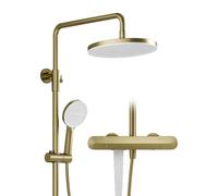 Colonne de Douche Or Brossé avec Tête de Douche 280 mm | Colonne de Douche avec Mitigeur en Laiton, Douche Pluie 280mm, Douchette 6 Jets, Cascade Baignoire, Kit Douche Complet
