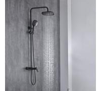 Colonne de Douche Reglable en Hauteur Installations Mural Noir | Ensemble de Douche avec Mitigeur Bain Cascade Kit Douche Monocommande Distance Du Trou D'Installation : 13,5-16,5 Cm