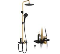 Colonne de Douche Sans Robinetterie Noir & Or | Inox Réglable, Étagère, Tête de Pluie 25cm, Douchette 3 Jets & Cascade