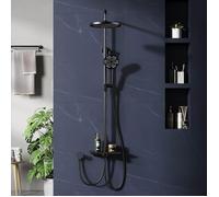 Colonne de Douche Sans Robinetterie - PROMIRACAL - 3 Jets - Douchette & Pluie Ø25cm - 98-130cm - Étagère Intégrée - Noir