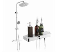 Colonne de douche thermostatique - Antibrûlure avec rangement - Barre réglable - Bouton - Chromé