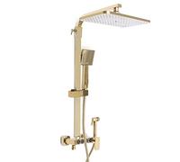 Colonne De Douche Thermostatique,Colonne De Douche Or Brossé Laiton Ensemble De Douche Monté Au Mur Douche De Pluie 22x22cm Et Barre De Hauteur Ajustable 80-120cm