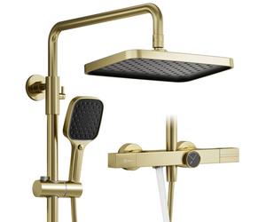 Colonne de douche thermostatique, finition or brossé, laiton, dimensions 283 x 193 mm