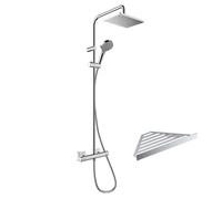 Colonne de douche thermostatique Vernis Shape 230 Green chromé + tablette AddStoris