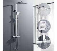 Colonne de Douche Thermostatique - Inox - Réglable 98-129 cm - Pomme Haute 30x20 cm - Baignoire/Salle de bain