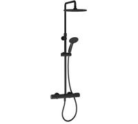 Jacob Delafon Colonne de Douche Thermostatique Juliette, PDT 25cm, Noir mat | Butée anti-brulure 38°C. Canne réglable. Douchette 3 Jets. Débit 10L/min