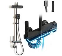 Colonne de Douche Titane avec Tête Carrée DEWINNER,Colonne de Douche 4 Modes et Hauteur Réglable75-110CM, Affichage LED,Tête de Douche, Jet, Robinet et Pommeau de Douche (Noir)