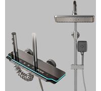Colonne de Douche Titanium 4 en 1 - Effet Pluie 25cm | Écran LED | Mitigeur Céramique | Douchette Cascade Baignoire | Kit Douche Complète Mat-gris
