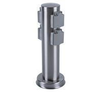 Colonne de prise extérieure 4x prises avec couvercle à charnière prise de distribution 4 voies en acier inoxydable, protection IP44 classe 1, diamètre x hauteur 7,5 x 35 cm, jardin extérieur