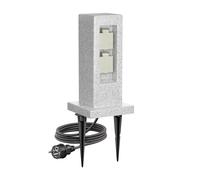 ledscom.de Colonne de Prises de Jardin Pock avec Piquet de Terre et 2m de câble pour l'extérieur, 2 Fois, Aspect Pierre, résine synthétique, rectangulaire, 30cm
