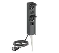 Colonne de prises de jardin POMI avec piquet et câble, IP44, 2 prises, acier