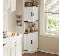 Colonne de Rangement Haut 5 Compartiments en Bois Blanc - Buffet d’Angle Rustique 39,5×39,5×180 cm avec Système Anti-Basculement