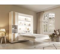 Colonne de rangement pour lit escamotable ? 2 niches et 2 portes - Blanc et naturel ? MOVELINO