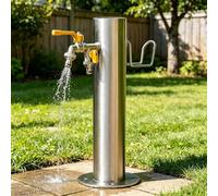 Colonne de robinet d'eau de jardin autoportante, robinet extérieur en acier inoxydable 304 avec double entrée et support de tuyau, bouche d'incendie verticale pour terrasse(B,Height: 50cm/19.7in)