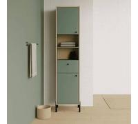 Colonne de salle de bain - 2 portes - 1 tiroir - L38,8 x P33,1 x H201,5cm - Vert et chêne - DEMEYERE