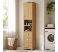 Colonne de salle de bain 40x30x172 cm, armoire de sdb, 3 tiroirs, 1 placard, 2 niches, étagère réglable, MDF, couleur bois
