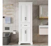 Colonne de salle de bain 60 x 40 x 180 cm en MDF laqué blanc avec 2 placards, 1 tiroir et étagères réglables