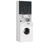 Colonne de salle de bain AKORD FIN blanche 64 cm - 2 portes graphite brillant - 4 étagères