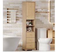 Colonne de salle de bain armoire de rangement MDF naturel 40 x 30 x 172 cm 3 tiroirs 1 porte Grjofek