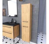 AURLANE Colonne de Salle de Bain chêne Brun 30x35x150 cm avec 2 Portes chêne Brun et poignées Noir Mat