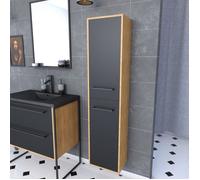AURLANE Colonne de Salle de Bain Chene Brun 30x35x150 cm avec 2 Portes et poignees Noir Mat - STRUCTURA F083
