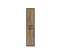 Colonne de Salle de Bain coloris Chêne rustique et noir - Longueur 30 x Profondeur 25 x Hauteur 140 cm