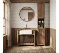 Colonne de Salle de Bain, Étagères Réglables, Meuble Haut Moderne pour Petits Espaces, Éclairage, Marron