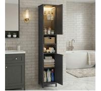 Colonne de Salle de Bain, Étagères Réglables, Meuble Haut Moderne pour Petits Espaces, Éclairage, Noir