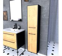 AURLANE Colonne de Salle de Bain Noir Mat 30x35x150cm 2 Portes chêne Naturel poignées Noir Mat - STRUCTURA
