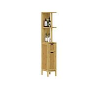 Colonne de salle de bain style cosy chic bambou H. 120 cm - 2 étagères, 2 portes Beige G