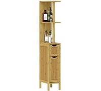 Colonne de salle de bain style cosy chic bambou H. 120 cm - 2 étagères, 2 portes Beige G