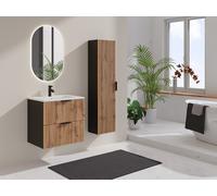 Colonne de salle de bain suspendue - Naturel clair et noir - H140 cm - MADELA