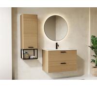 Colonne de salle de bain suspendue striée avec niche - Naturel clair - H104 cm - SARONE