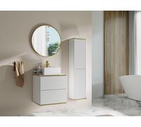 Colonne de salle de bain suspendue striée liseré doré - Blanc - H140 cm - KELIZA