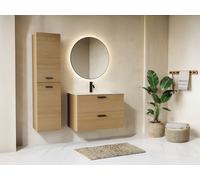 Vente-unique - Colonne de Salle de Bain Suspendue striée - Naturel Clair - H140 cm - SARONE
