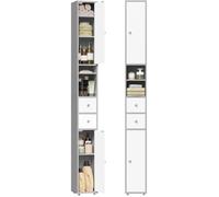 Colonne de Salle de Bains - EUGAD Armoire WC - 2 Tiroirs, 2 Portes - 20x20x180cm - Blanc+Gris