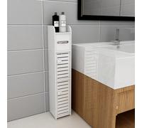 Colonne de toilette de 15x17x78 cm avec deux portes, cabinet de salle de bain 2 en 1 pour la chambre, meuble de rangement avec boîte à papier, organisateur de salle de bain blanc pour la décoration es