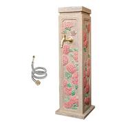 Colonne d'eau de jardin avec robinet, bouche d'incendie de jardin au sol, robinet extérieur en poudre de pierre naturelle et composite de résine, motif floral peint à la main, raccord de 1,3 cm (rouge