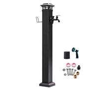 Colonne d'eau de jardin avec robinet et éclairage LED solaire, robinet d'extérieur autoportant pour jardin et terrasse, acier inoxydable 304 et isolation double couche résistante au gel (65,5 cm