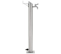 Colonne d'eau de jardin en acier inoxydable ronde 95 cm avec robinet, raccord pour système d'irrigation, adaptateur Gardena et accessoires de montage, idéal pour l'irrigation de la pelouse et la